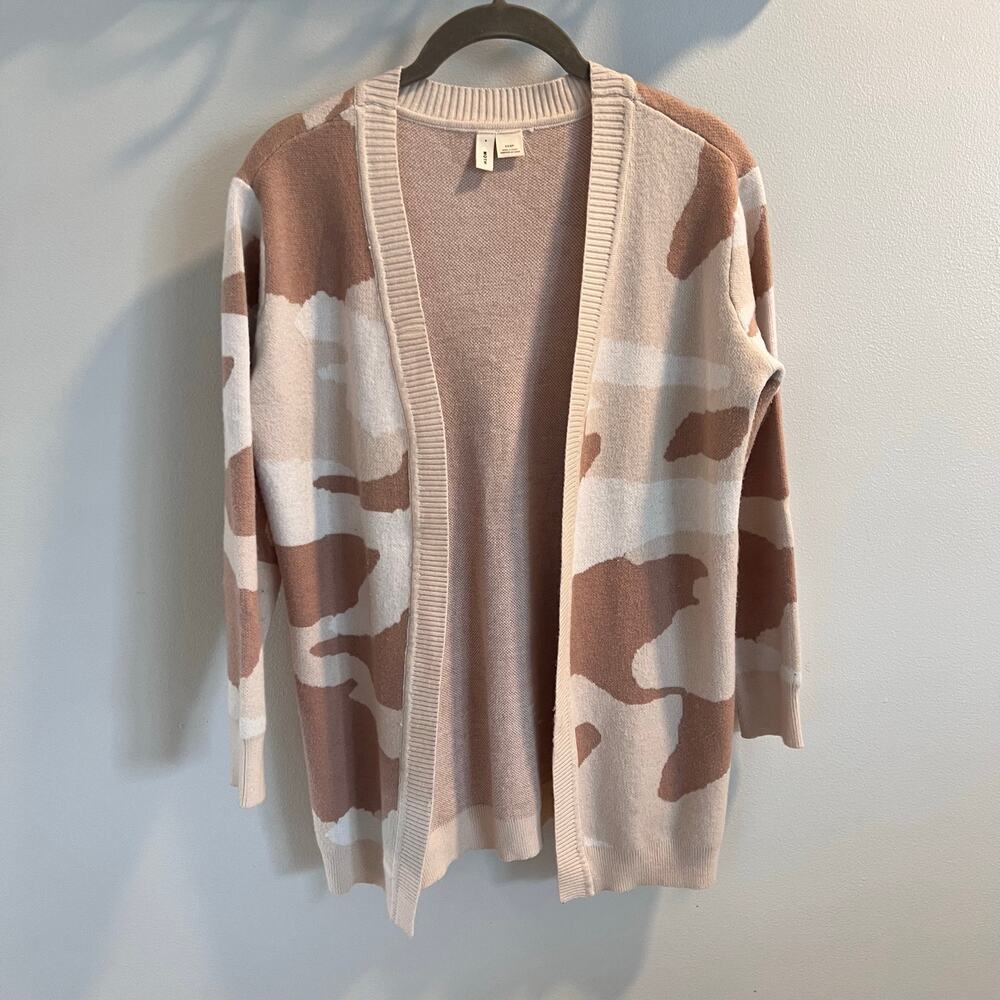Moth Anthropologie Neutral Tan Cream Camo Open Front Cardigan Size XXSP